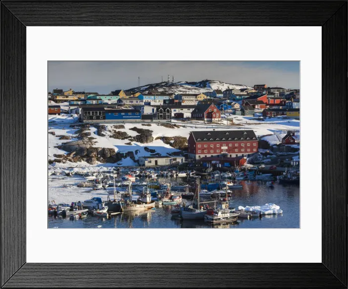 Framed Print : Greenland, Disko Bay, Ilulissat, town harbor, elevated view Framed Print : Greenland, Disko Bay, Ilulissat, town harbor, elevated view