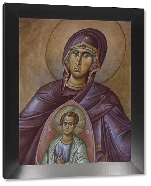 Greece, Peloponese Region, Patra, Agios Andreas church, religious painting of Virgin Mary