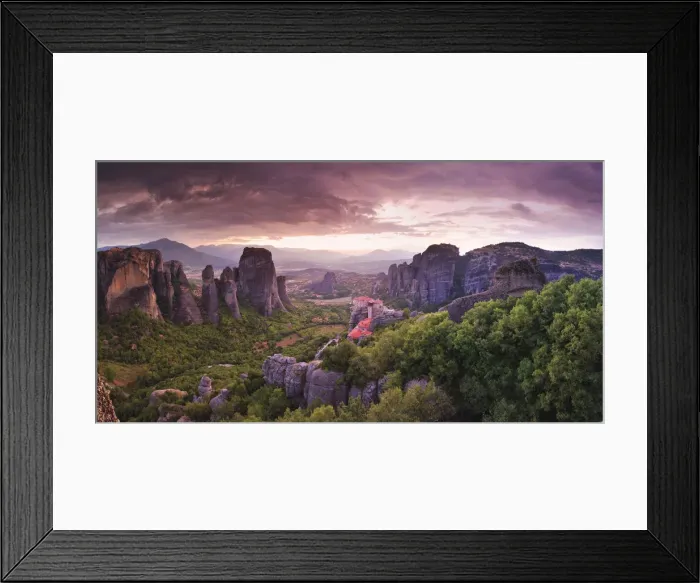 Framed Print : Greece, Thessaly, Meteora, Panoramic view of Meteora and Holy Monastery of Rousanou Framed Print : Greece, Thessaly, Meteora, Panoramic view of Meteora and Holy Monastery of Rousanou