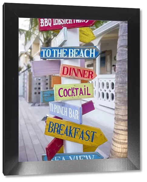 French West Indies, St-Martin, Grand Case, Gourmet Capital of the Caribbean, streetsigns