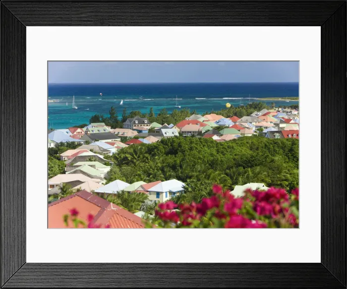 Framed Print : Caribbean, French West Indies, Saint Martin, colourful buildings at Orient Beach Framed Print : Caribbean, French West Indies, Saint Martin, colourful buildings at Orient Beach