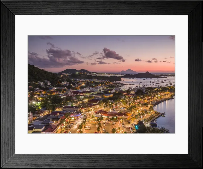 Framed Print : French West Indies, St-Martin, Marigot from Fort Louis, dusk Framed Print : French West Indies, St-Martin, Marigot from Fort Louis, dusk
