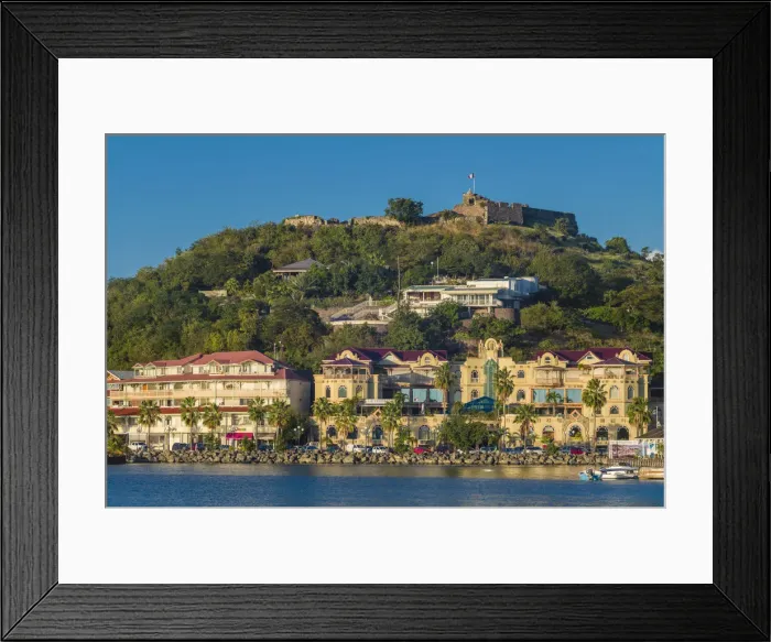 Framed Print : French West Indies, St-Martin, Marigot, harbor view with Fort Louis Framed Print : French West Indies, St-Martin, Marigot, harbor view with Fort Louis