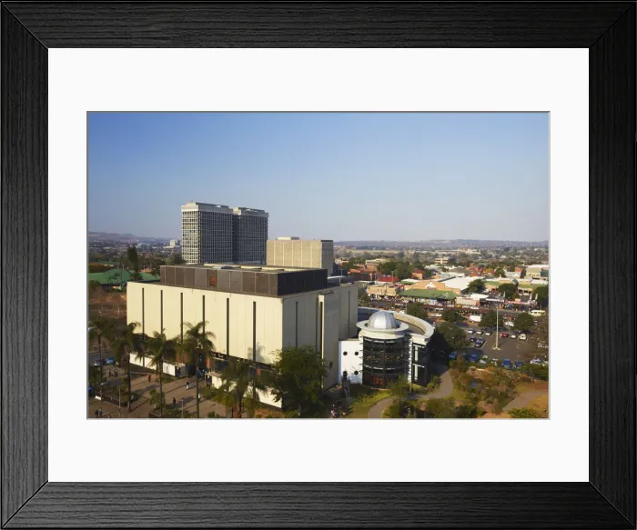 Framed Print : View of public library and downtown Pietermaritzburg, KwaZulu-Natal, South Africa