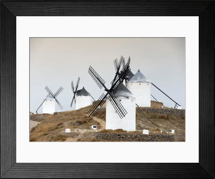 Framed Print : Consuegras windmills referred in Dom Quijote de la Mancha. Castilla-La Mancha, Spain