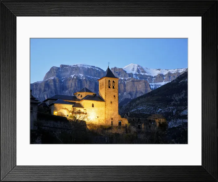 Framed Print : Church at nightfall. Torla, Pyrenees, Spain Framed Print : Church at nightfall. Torla, Pyrenees, Spain