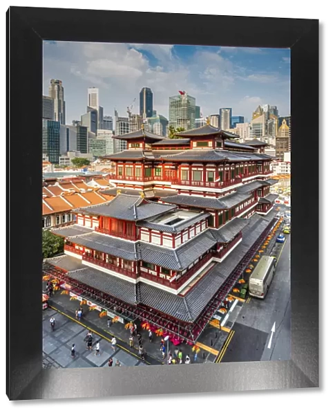 Buddha Tooth Relic Temple and city skyline, Singapore
