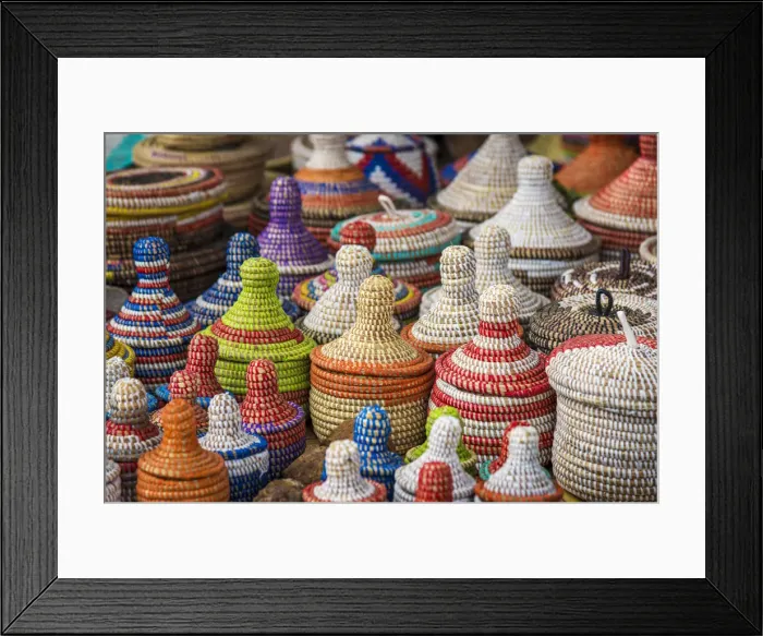 Framed Print : Africa, Senegal, Dakar. Handmade baskets on sale on the road towards Saint Louis