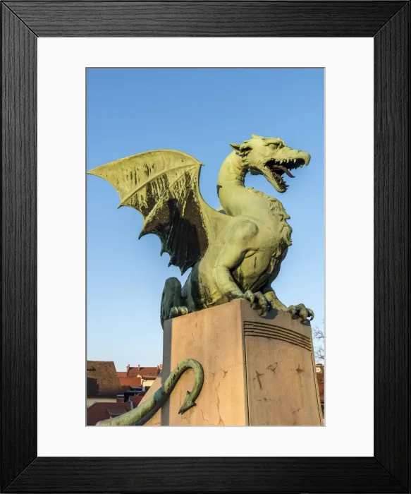 Framed Print : Dragon statue on Dragon Bridge or Zmajski most, Ljubljana, Slovenia Framed Print : Dragon statue on Dragon Bridge or Zmajski most, Ljubljana, Slovenia