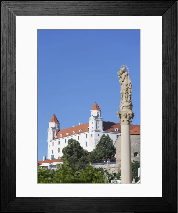 Framed Print : Statue at Capuchin Church with Bratislava Castle, Bratislava, Slovakia Framed Print : Statue at Capuchin Church with Bratislava Castle, Bratislava, Slovakia