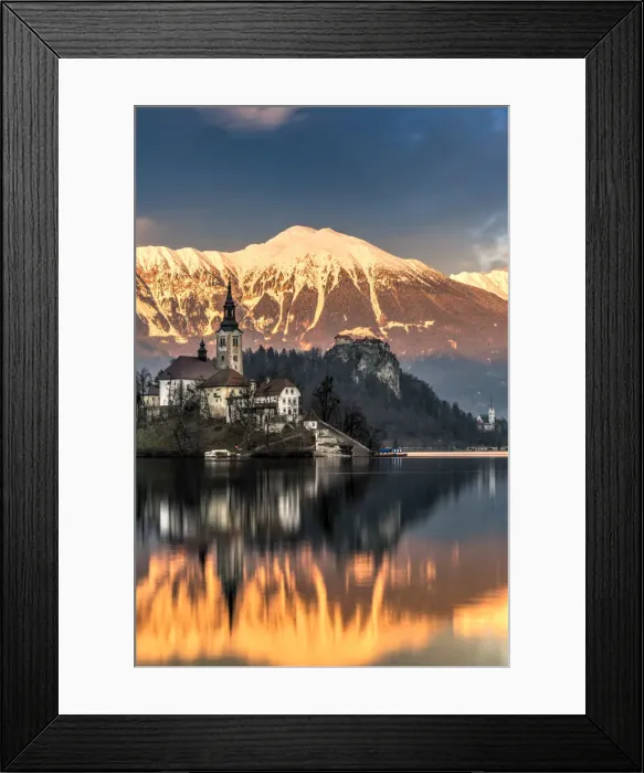 Framed Print : Winter sunset over Church of the Assumption of Mary, Lake Bled, Upper Carniola, Slovenia Framed Print : Winter sunset over Church of the Assumption of Mary, Lake Bled, Upper Carniola, Slovenia