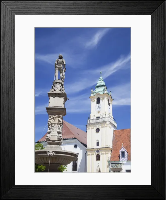 Framed Print : Old Town Hall and Rolands Fountain in Hlavne Nam (Main Square), Bratislava