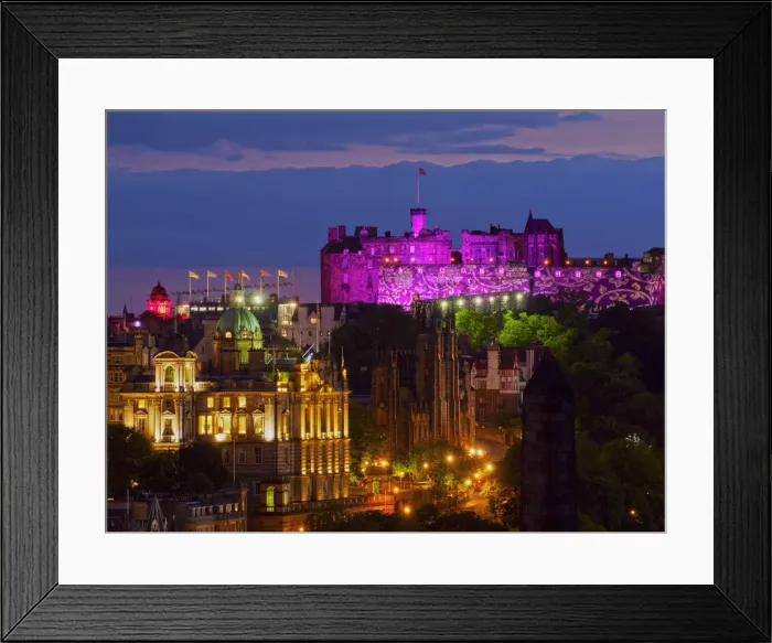 Framed Print : UK, Scotland, Lothian, Edinburgh, Old Town and Edinburgh Castle illuminated during Framed Print : UK, Scotland, Lothian, Edinburgh, Old Town and Edinburgh Castle illuminated during