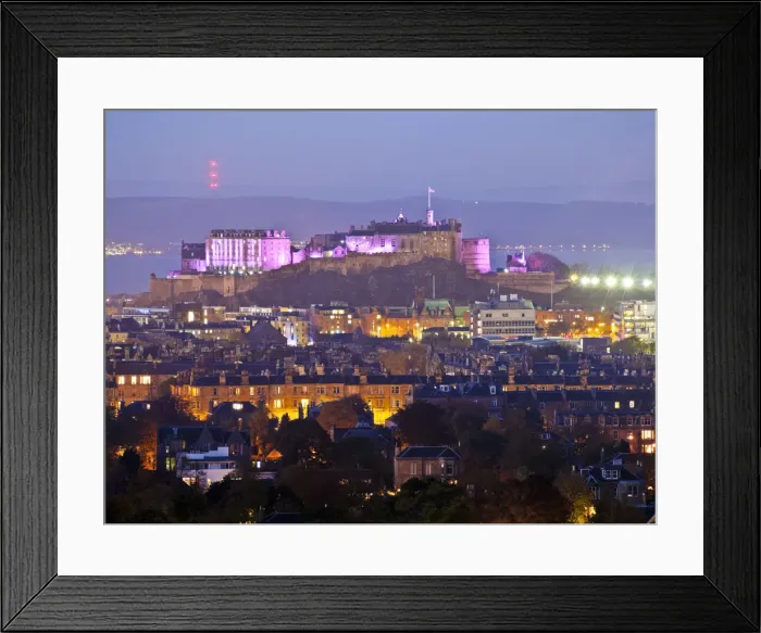Framed Print : UK, Scotland, Lothian, Edinburgh, Twilight view of the Castle from the Blackford Hill