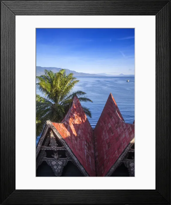 Framed Print : Indonesia, Sumatra, Samosir Island, Lake Toba, Parapat, Hotel in traditional Batak style Framed Print : Indonesia, Sumatra, Samosir Island, Lake Toba, Parapat, Hotel in traditional Batak style