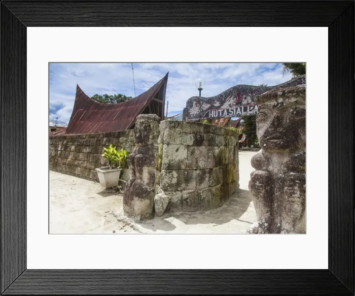 Framed Print : Indonesia, Sumatra, Samosir Island, Lake Toba, Ambarita, Stone statues at Entrance Framed Print : Indonesia, Sumatra, Samosir Island, Lake Toba, Ambarita, Stone statues at Entrance