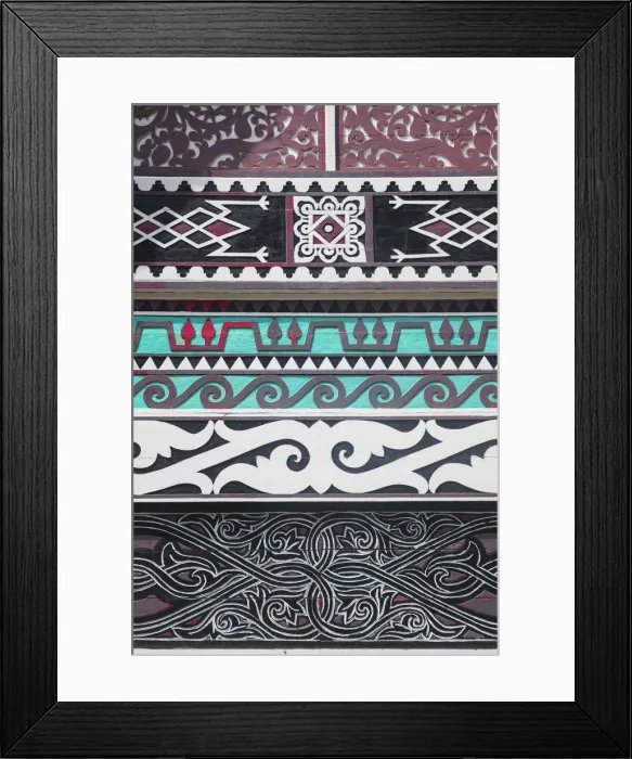 Framed Print : Indonesia, Sumatra, Medan, Batak woodcarvings on building Framed Print : Indonesia, Sumatra, Medan, Batak woodcarvings on building