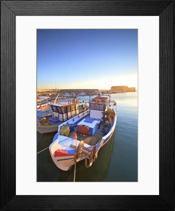 Framed Print : The Boat Lined Venetian Harbour and Fortress, Heraklion, Crete, Greek Islands, Greece