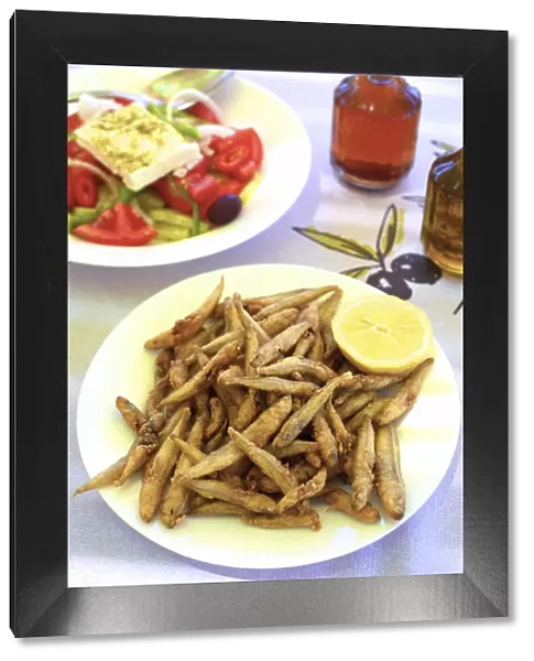 Whitebait and Greek Salad, Crete, Greek Islands, Greece, Europe