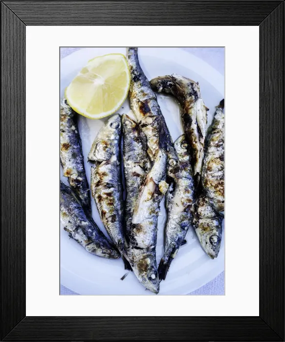 Framed Print : Grilled Sardines. Speciality of Mytilni, Lesbos, Greece Framed Print : Grilled Sardines. Speciality of Mytilni, Lesbos, Greece
