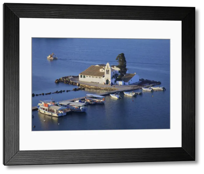 Framed Print : Elevated View to Vlacherna Monastery, Kanoni, Corfu, The Ionian Islands, Greek Islands Framed Print : Elevated View to Vlacherna Monastery, Kanoni, Corfu, The Ionian Islands, Greek Islands