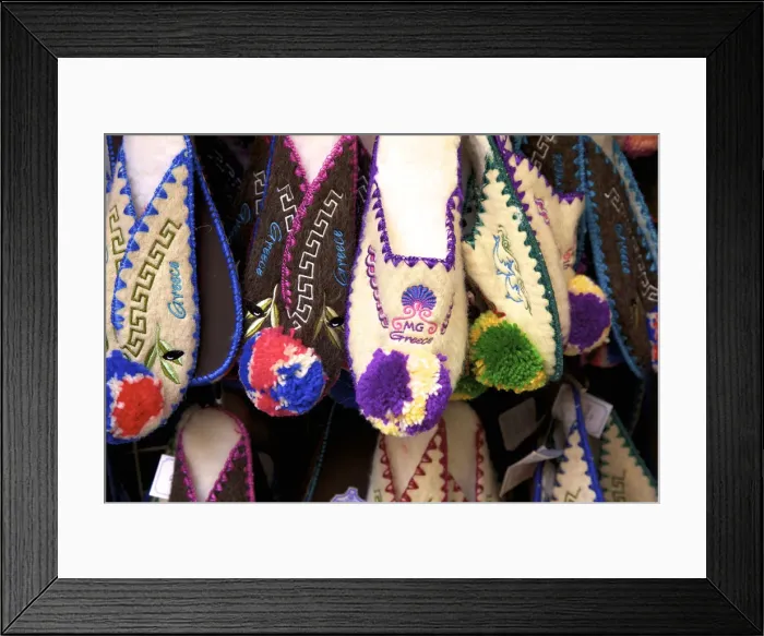 Framed Print : Greek Traditional Woollen Slippers, Corfu Old Town, Corfu, The Ionian Islands, Greek Framed Print : Greek Traditional Woollen Slippers, Corfu Old Town, Corfu, The Ionian Islands, Greek