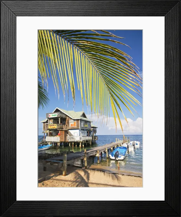 Framed Print : Honduras, Bay Islands, Roatan, West End, Fosters bar and restaurant Framed Print : Honduras, Bay Islands, Roatan, West End, Fosters bar and restaurant