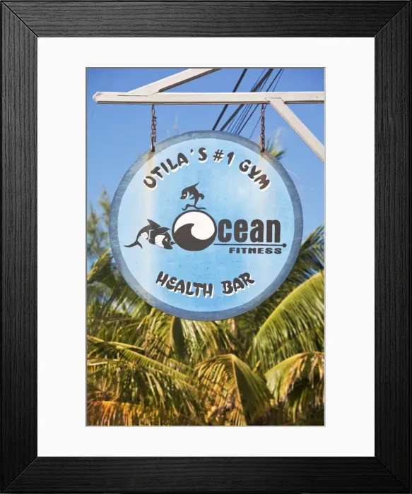 Framed Print : Honduras, Bay Islands, Utila, Health club sign Framed Print : Honduras, Bay Islands, Utila, Health club sign