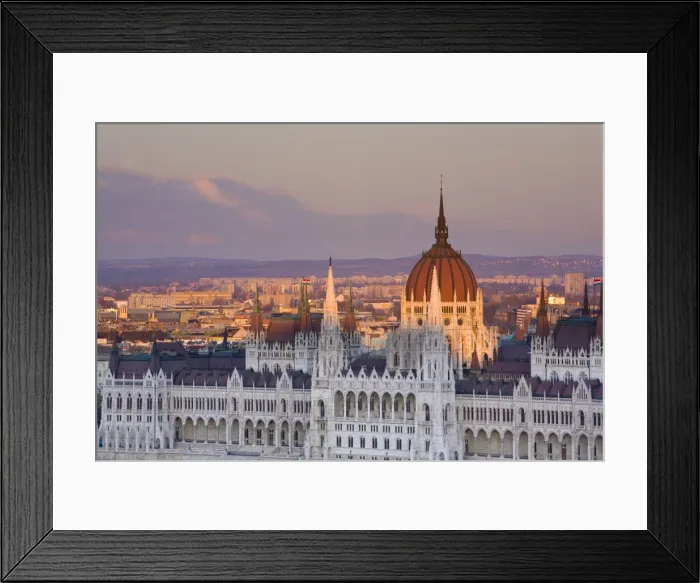 Framed Print : Hungarian Parliament seen from Fishermans Bastion, Budapest, Hungary Framed Print : Hungarian Parliament seen from Fishermans Bastion, Budapest, Hungary
