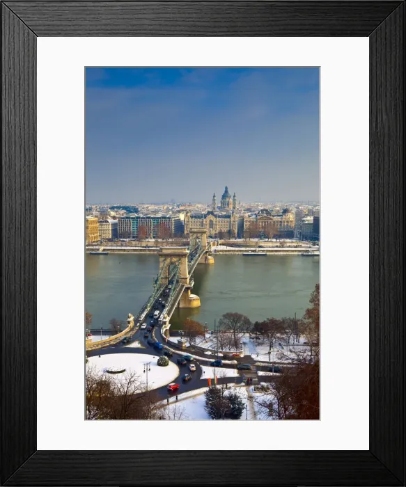 Framed Print : Chain Bridge, St. Stephens Basilica and River Danube, Budapest, Hungary Framed Print : Chain Bridge, St. Stephens Basilica and River Danube, Budapest, Hungary