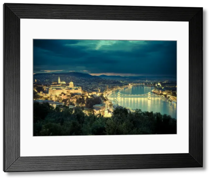 Framed Print : Hungary, Budapest, Castle District, Royal Palace and Chain Bridge over River Danube Framed Print : Hungary, Budapest, Castle District, Royal Palace and Chain Bridge over River Danube
