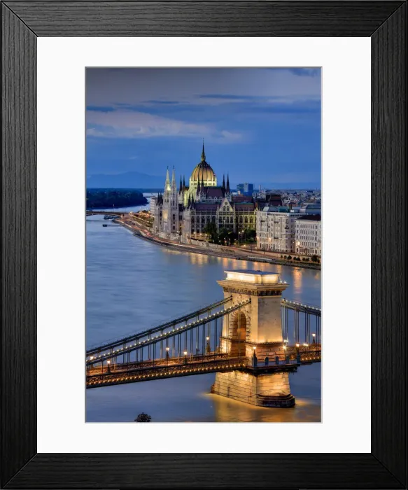 Framed Print : Hungary, Budapest, Parliament Buildings, Chain Bridge and River Danube Framed Print : Hungary, Budapest, Parliament Buildings, Chain Bridge and River Danube