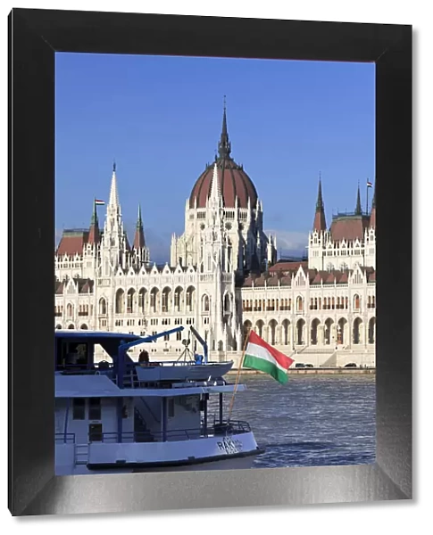 Hungary, Budapest, Parliament Building (Orszaghaz) and River Danube