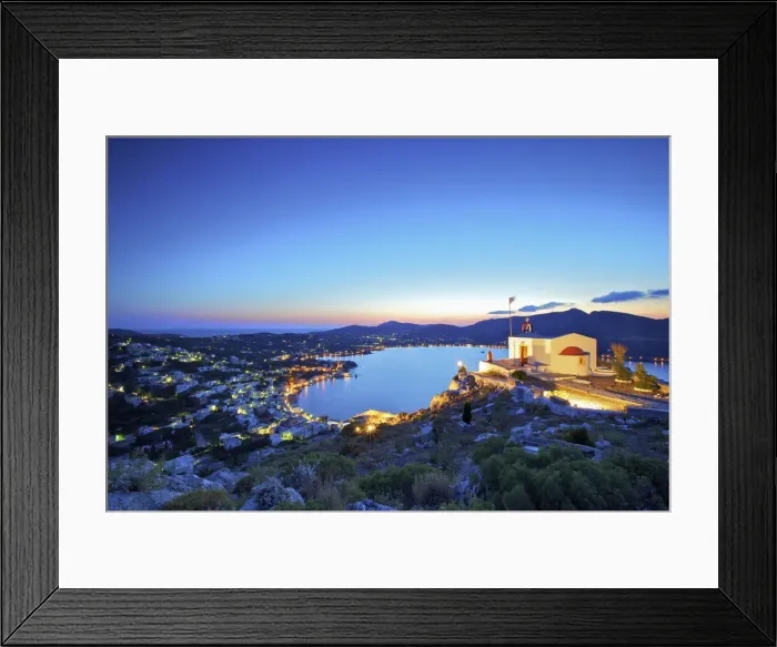 Framed Print : Aghia Evagelismos Chapel At Dusk With Agia Marina In The Background, Leros, Dodecanese Framed Print : Aghia Evagelismos Chapel At Dusk With Agia Marina In The Background, Leros, Dodecanese