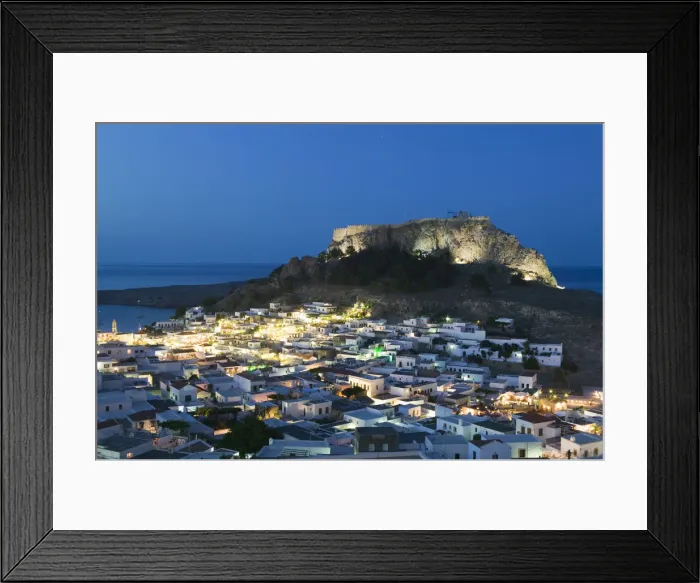 Framed Print : Greece, Dodecanese Islands, Rhodes, Lindos, Lindos Town View with Acropolis of Lindos Framed Print : Greece, Dodecanese Islands, Rhodes, Lindos, Lindos Town View with Acropolis of Lindos