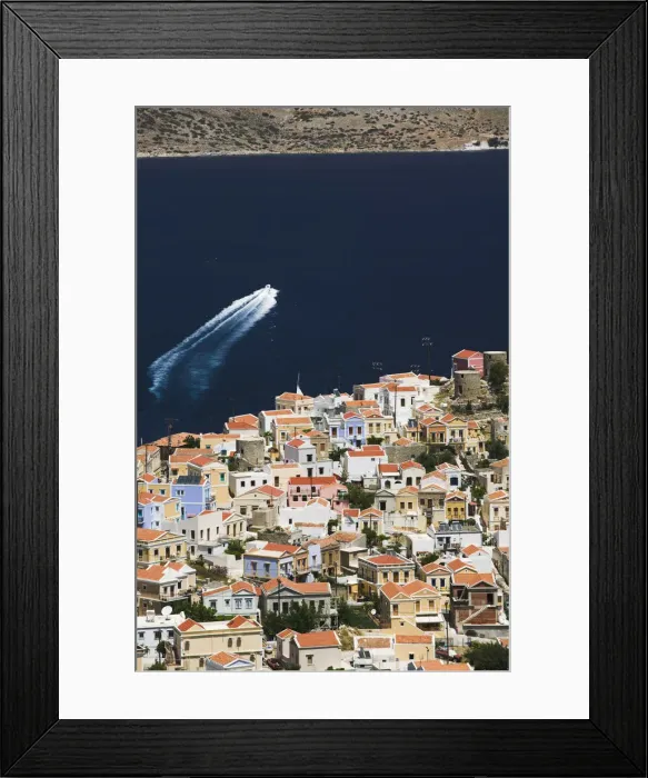 Framed Print : Greece, Dodecanese Islands, Symi, Symi Town / Horio, View of Horio (Upper Town) Framed Print : Greece, Dodecanese Islands, Symi, Symi Town / Horio, View of Horio (Upper Town)