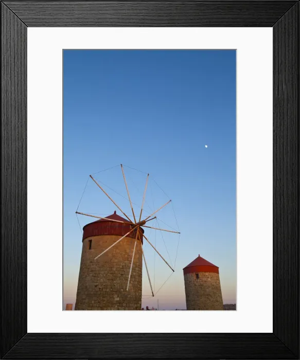 Framed Print : Old Windmills in Mandraki Harbour, Rhodes Town, Rhodes, Greece Framed Print : Old Windmills in Mandraki Harbour, Rhodes Town, Rhodes, Greece
