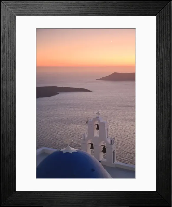 Framed Print : Greece, Cyclades, Santorini, Firostefani, Church and view of Santorini Caldera Framed Print : Greece, Cyclades, Santorini, Firostefani, Church and view of Santorini Caldera