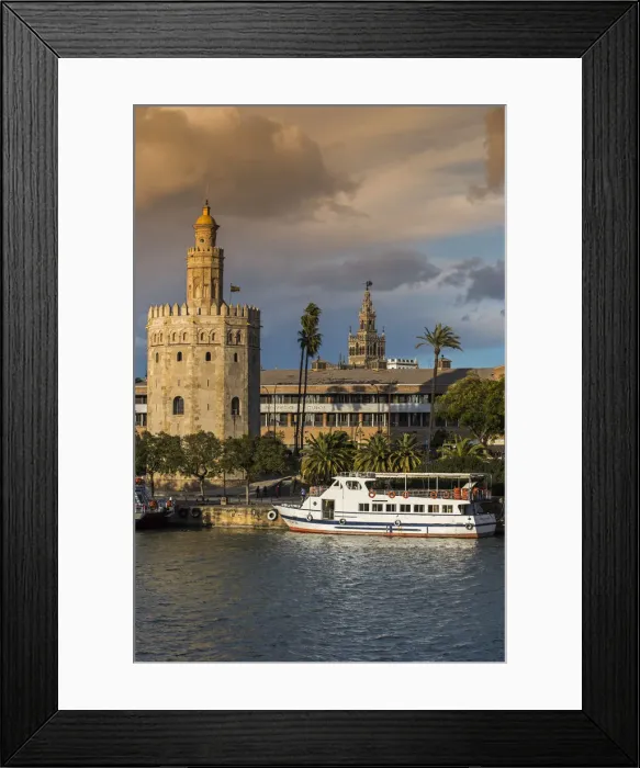 Framed Print : Torre del Oro watchtower with Giralda bell tower in the background, Seville, Andalusia Framed Print : Torre del Oro watchtower with Giralda bell tower in the background, Seville, Andalusia