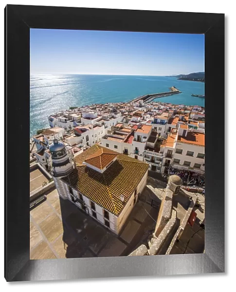 Top view over the fortified seaport of Peniscola, Comunidad Valenciana, Spain