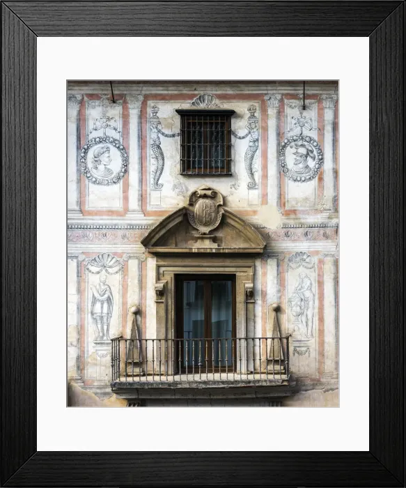 Framed Print : Fresco painted on the facade of a medieval palace, Granada, Andalusia, Spain