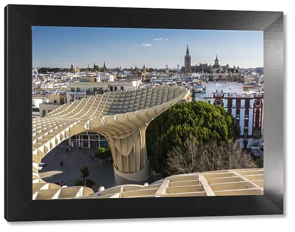 City skyline from the Metropol Parasol, Seville, Andalusia, Spain