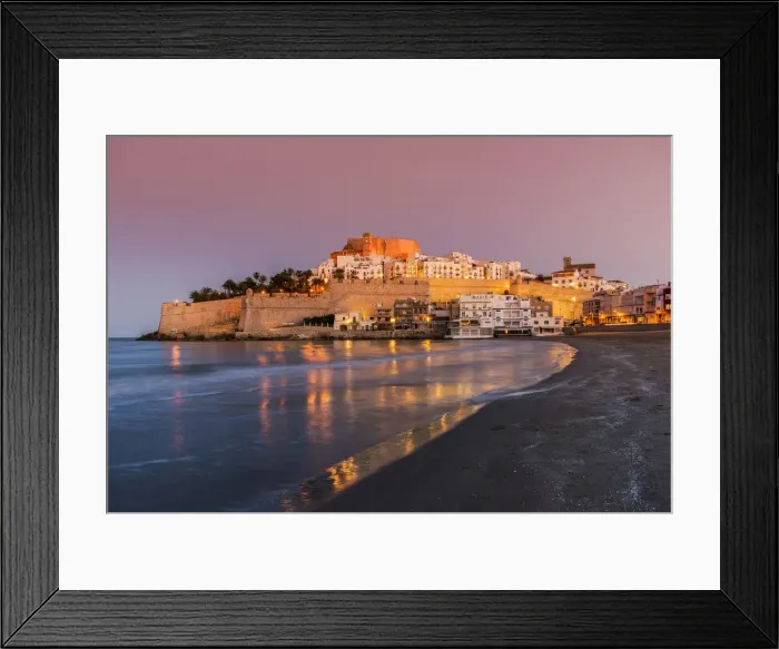 Framed Print : View at dusk over the fortified seaport of Peniscola, Comunidad Valenciana, Spain Framed Print : View at dusk over the fortified seaport of Peniscola, Comunidad Valenciana, Spain
