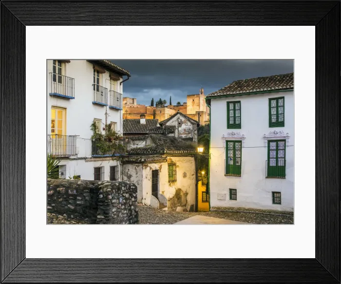 Framed Print : Picturesque night view of a street in the Albayzin quarter, Granada, Andalusia, Spain Framed Print : Picturesque night view of a street in the Albayzin quarter, Granada, Andalusia, Spain