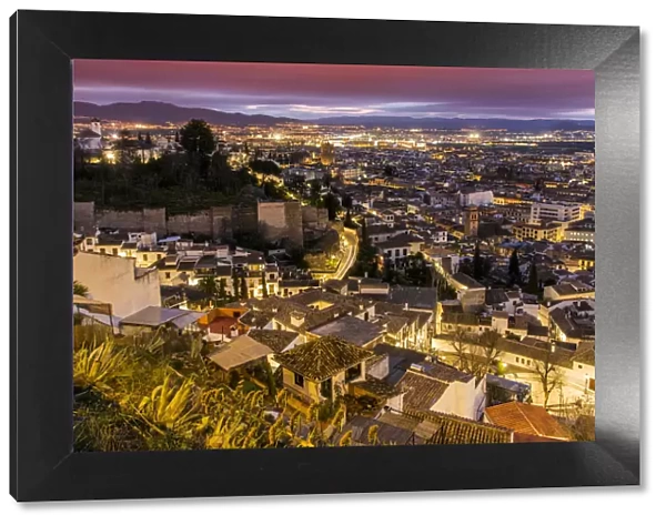 City skyline by night, Granada, Andalusia, Spain