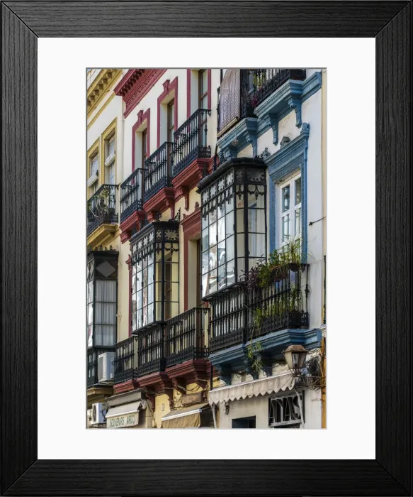 Framed Print : Building with bow windows in Seville, Andalusia, Spain Framed Print : Building with bow windows in Seville, Andalusia, Spain