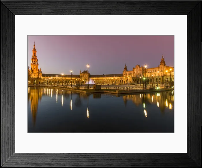 Framed Print : Night view of Plaza de Espana, Seville, Andalusia, Spain