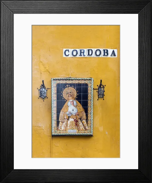 Framed Print : Religious icon tile work of the Virgin Mary or Madonna in a street of Seville, Andalusia Framed Print : Religious icon tile work of the Virgin Mary or Madonna in a street of Seville, Andalusia
