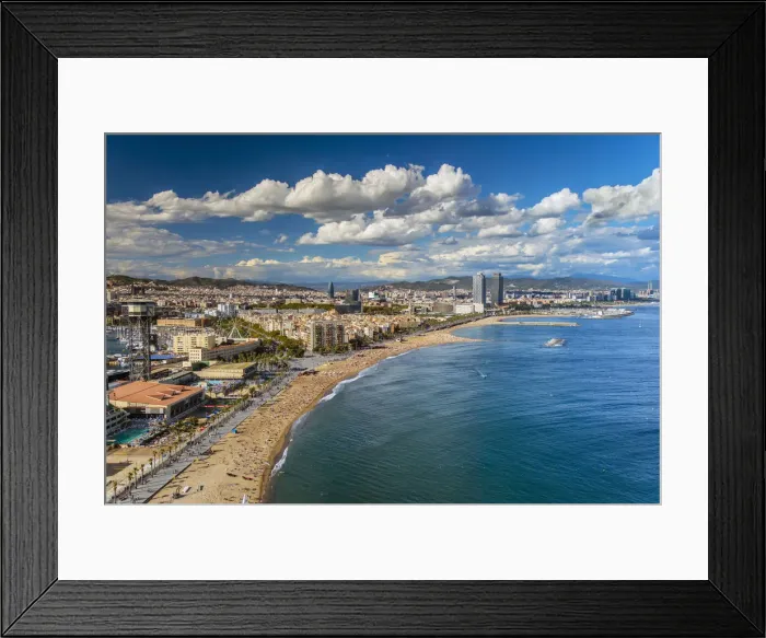 Framed Print : City skyline with beaches of Barceloneta district, Barcelona, Catalonia, Spain Framed Print : City skyline with beaches of Barceloneta district, Barcelona, Catalonia, Spain