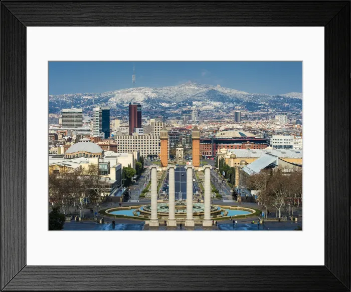 Framed Print : Panoramic view over Barcelona from Montjuic in a snow day, Barcelona, Catalonia, Spain Framed Print : Panoramic view over Barcelona from Montjuic in a snow day, Barcelona, Catalonia, Spain